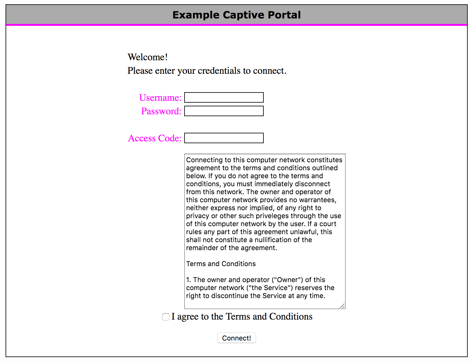 Sample Captive Portal