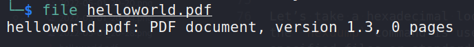 analyzing a file named helloworld.pdf with file command