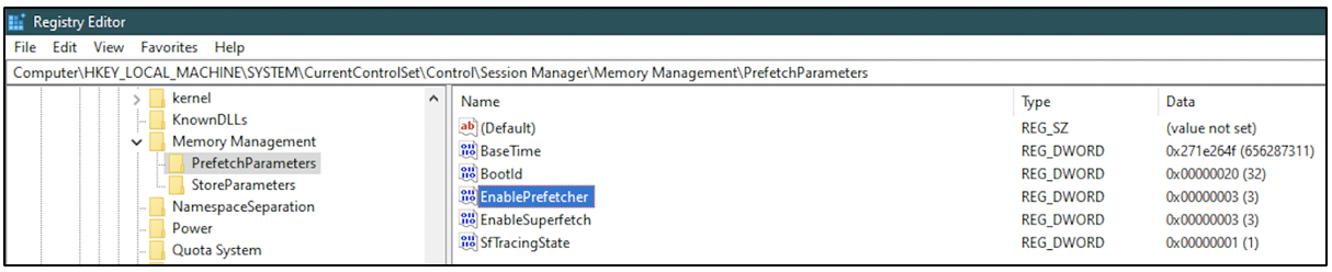 image of prefeching enabled on a windows system